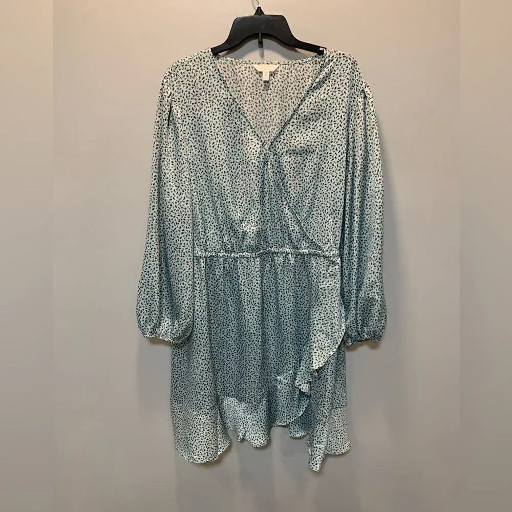 Lauren Conrad Long sleeve fake wrap blue floral dress tie waist size 2x - Picture 9 of 14